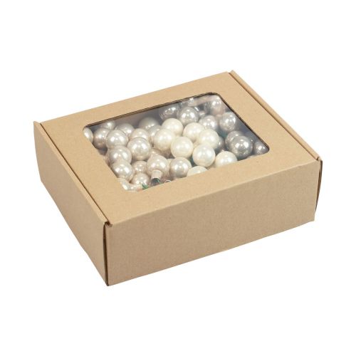 Produkt Mini bombki świąteczne na drucie szklanym kremowo-szare Ø2cm 140 szt