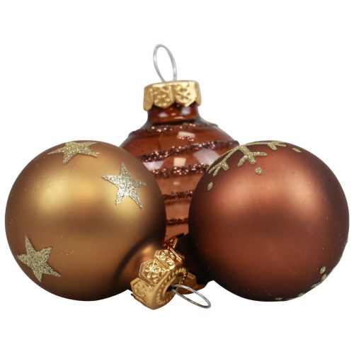 Mini bombki świąteczne szklane złote brązowe kulki szklane Ø3cm 9szt