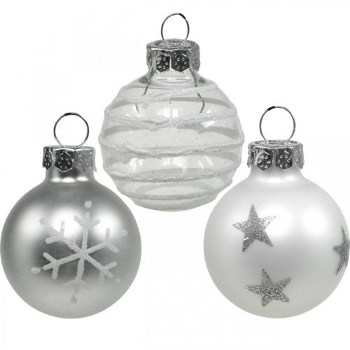 Produkt Mini bombki świąteczne białe, srebrne, prawdziwe szkło Ø3cm 9 szt
