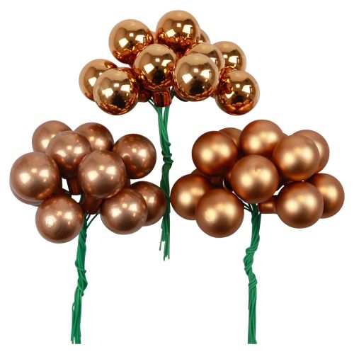 Floristik24 Mini bombki świąteczne na drucie szklanym pomarańczowe Ø2,5cm 140 szt