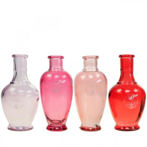 Floristik24 Mini wazony szklane dekoracyjne wazony szklane różowe różowe czerwone fioletowe 15cm 4szt