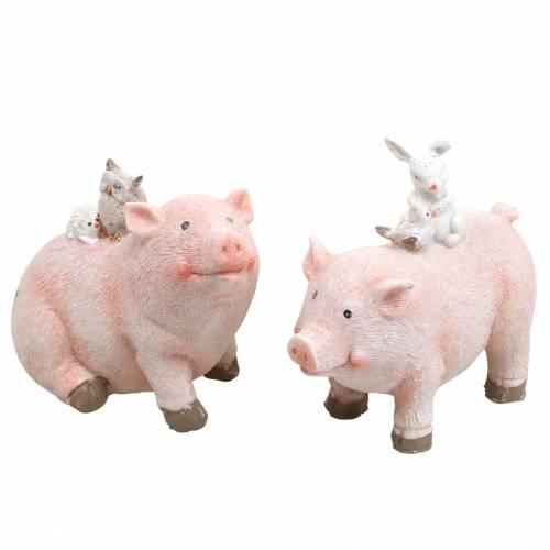 Floristik24 Zestaw figurek dekoracyjnych świnka z przyjaciółmi zwierząt 9,3cm×7,5/8,5cm 2szt.
