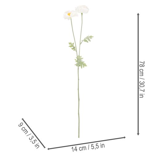 Mak sztuczny, biały, długa łodyga, 78cm, 3 sztuki | Floristik24.pl