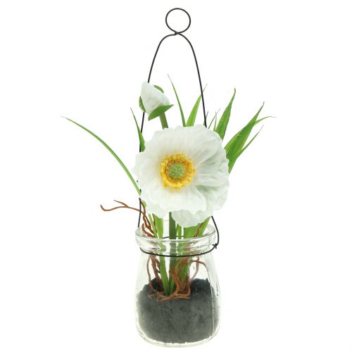Floristik24 Kwiat maku w szkle do zawieszenia Biały H22cm