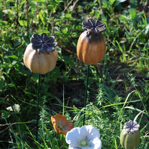 Produkt Palik ogrodowy w kształcie strąka z nasionami maku - dekoracyjny element do dekoracji ogrodu i projektów DIY - 41 cm, 4 sztuki