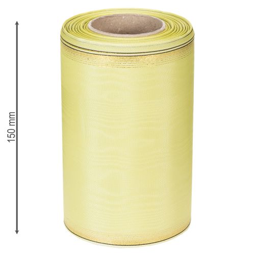 Produkt Wstążka do wieńca Moiré 150mm 25m w kolorze jasnozielonym ze złotą krawędzią do florystyki i dekoracji