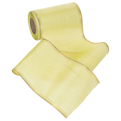 Produkt Wstążka do wieńca Moiré 150mm 25m w kolorze jasnozielonym ze złotą krawędzią do florystyki i dekoracji