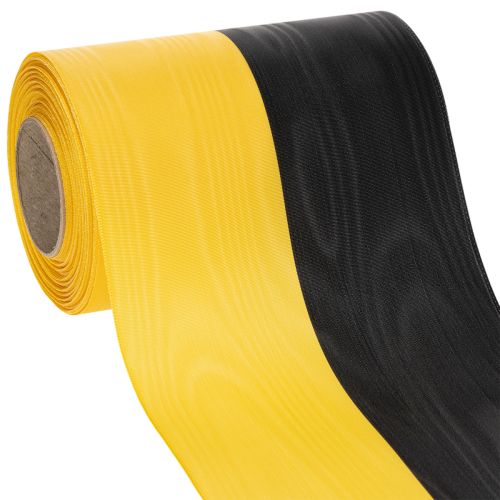 Wstążka do wieńca Moiré 150mm żółto-czarna - wstążka żałobna, szarfa, ozdoba, wstążka klubowa - rolka 25m kupić | Floristik24.pl