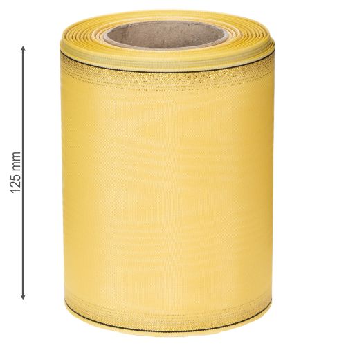 Produkt Wstążka do wieńca Moiré, żółta ze złotym wykończeniem, 125 mm x 25 m - Wysokiej jakości wstążka żałobna, wstążka dekoracyjna, wstążka kokardka