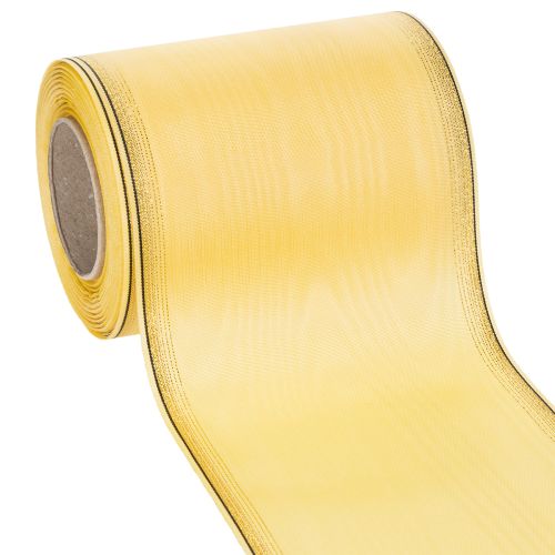 Floristik24 Wstążka do wieńca Moiré, żółta ze złotym wykończeniem, 125 mm x 25 m - Wysokiej jakości wstążka żałobna, wstążka dekoracyjna, wstążka kokardka