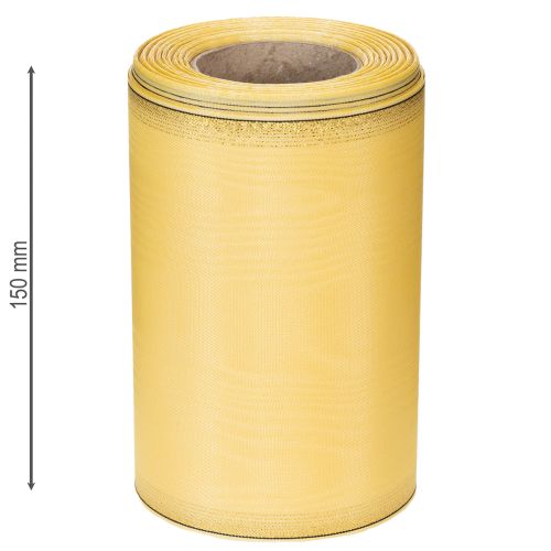 Produkt Wstążka do wieńca Moiré, żółta ze złotym wykończeniem, dekoracyjna wstążka kwiatowa, octan/poliester, 150 mm x 25 m