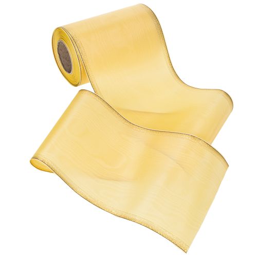 Produkt Wstążka do wieńca Moiré, żółta ze złotym wykończeniem, dekoracyjna wstążka kwiatowa, octan/poliester, 150 mm x 25 m