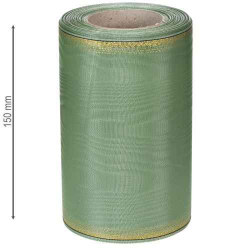 Produkt Wstążka do wieńców Moiré w kolorze szałwiowo-zielonym ze złotym brzegiem, 150 mm x 25 m, dekoracyjna wstążka do florystyki i wieńców