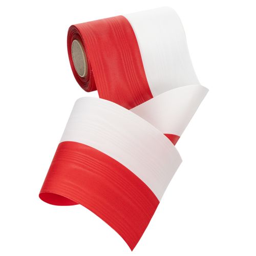 Wstążka do wieńca Moiré, wstążka żałobna biało-czerwona, wstążka dekoracyjna 150 mm, wstążka pamiątkowa żałobna kwiat, tafta octanowa 25 m | Floristik24.pl