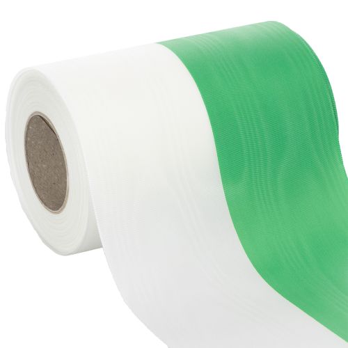 Produkt Wstążka do wieńca Moiré zielono-biała 150mm, wstążka dekoracyjna, wstążka kokardka, tafta jakości 25m