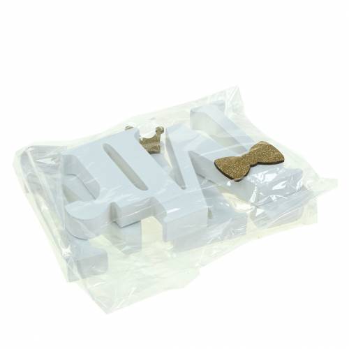 Floristik24 Ozdobne litery Mr & Mrs drewno białe, sortowane złoto H11/13,cm zestaw 4 szt