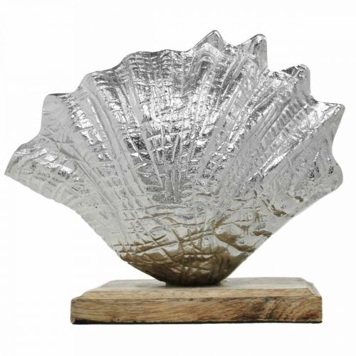 Produkt Powłoka do rozstawienia, morska dekoracja metalowa z drewnianą podstawą srebrna, naturalna 16×19cm