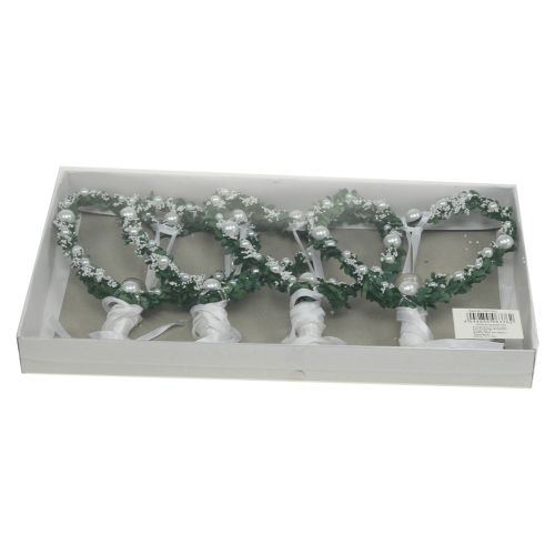 Floristik24 Serce mirtowe z wstążką, koralikami, rurką białe 4szt.