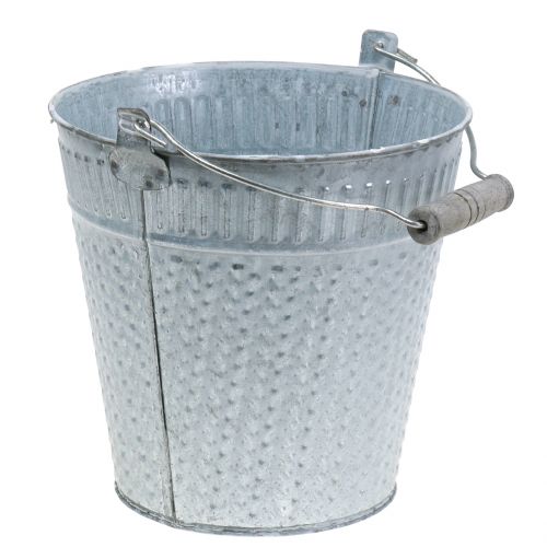 Floristik24 Wiadro cynkowe z wzorem wiklinowym szare, białe myte Ø18cm H17,5cm