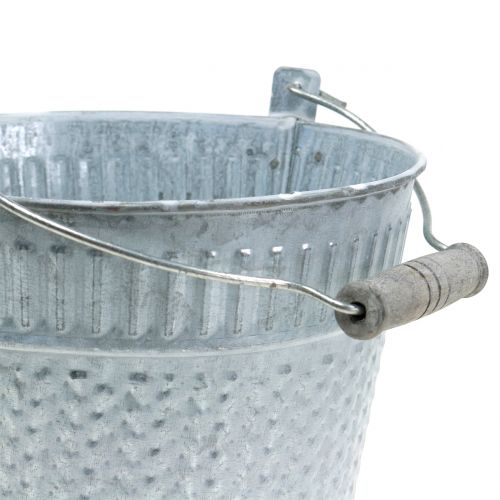 Floristik24 Wiadro cynkowe z wzorem wiklinowym szare, białe myte Ø18cm H17,5cm
