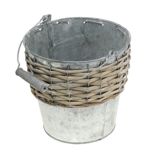 Floristik24 Wiaderko cynkowe z wikliną Ø18cm H17cm