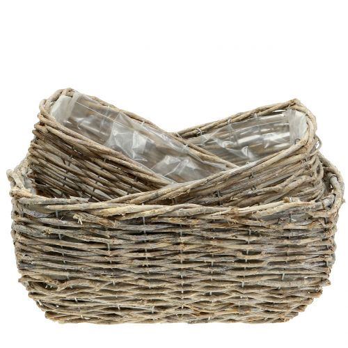 Floristik24 Kosz na rośliny Prostokątny Naturalny Biały Washed L33cm Zestaw 3