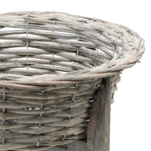 Floristik24 Miska wiklinowa z drewnianym stojakiem szara, prana biała Ø40cm