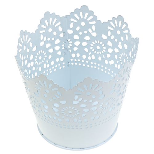 Floristik24 Doniczka cynkowa z koronkowym brzegiem biała Ø12cm H10cm