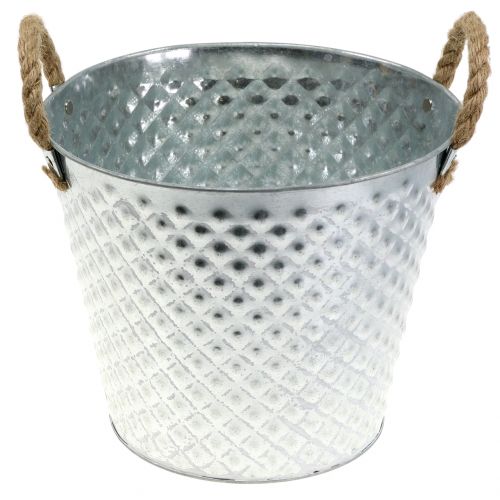 Produkt Cynkowy garnek diamentowy z uchwytami ze sznurka, myty na biało Ø24,5 cm W21 cm