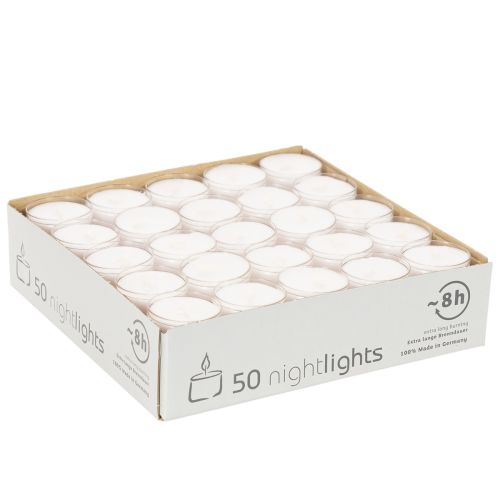Podgrzewacze nocne, białe, w plastikowej tacce, 8 godzin, 50 sztuk | Floristik24.pl