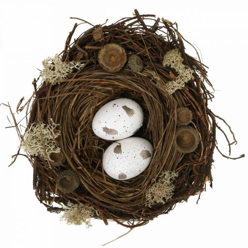 Floristik24 Gniazdo wielkanocne z jajkami sztuczna natura, biała dekoracja stołu wielkanocnego Ø19cm