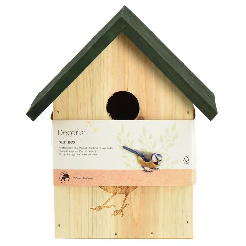 Produkt Budka lęgowa dla ptaków modraszka, drewniana, naturalna, zielona, wys. 20,5 cm