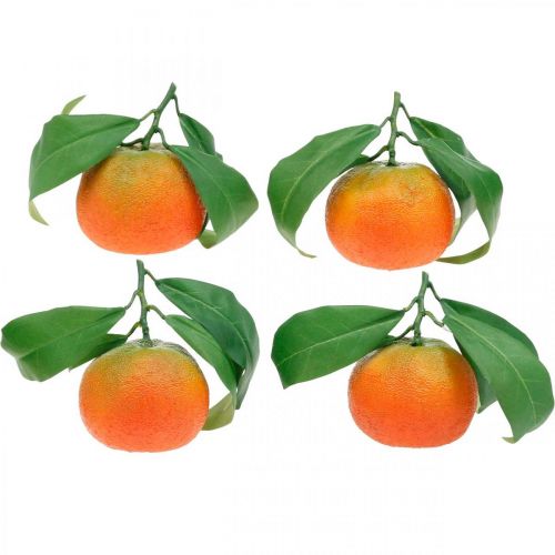 Floristik24 Owoce dekoracyjne, pomarańcze z liśćmi, owoce sztuczne H9cm Ø6,5cm 4szt.