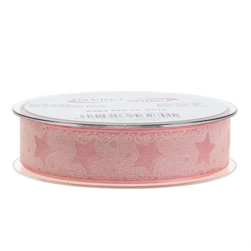 Floristik24 Wstążka organza z motywem gwiazdek różowa 25mm 15m