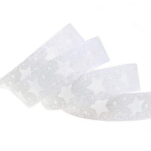 Wstążka organza z motywem gwiazdek biała 25mm 15m | Floristik24.pl