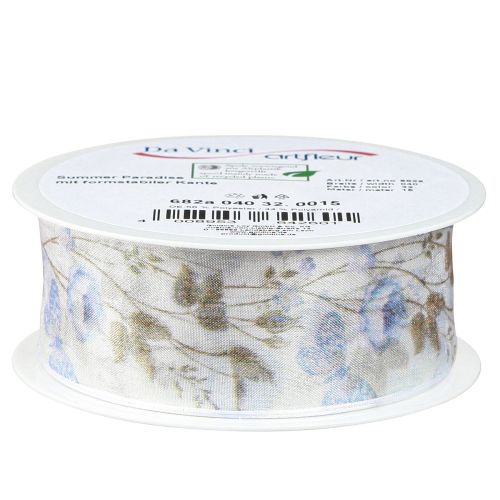 Produkt Wstążka organza kwiaty niebieska ozdobna wstążka z organzy 40mm 15m