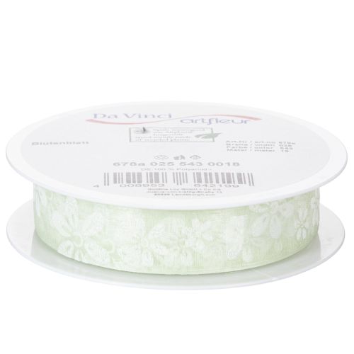 Produkt Wstążka organza, kwiatowa, prezentowa, zielona, 25 mm, 18 m