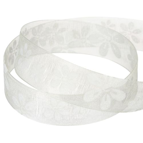 Produkt Wstążka organza, kwiatowa, prezentowa, zielona, 25 mm, 18 m