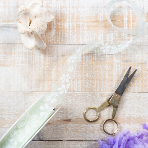 Produkt Wstążka organza, kwiatowa, prezentowa, zielona, 25 mm, 18 m