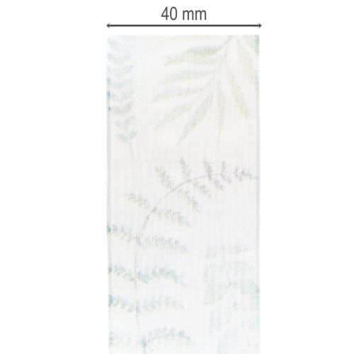 Produkt Wstążka organza, wstążka szyfonowa, gałązki liściaste, zielona, 40 mm, 15 m