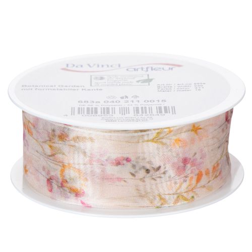 Produkt Wstążka organza, wstążka szyfonowa, kwiatowa, pomarańczowo-różowa, 40 mm, 15 m