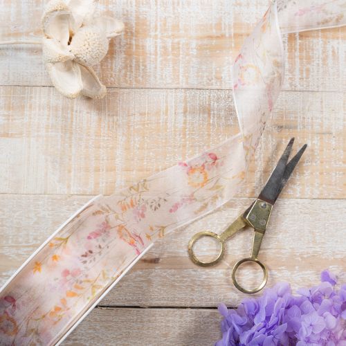 Produkt Wstążka organza, wstążka szyfonowa, kwiatowa, pomarańczowo-różowa, 40 mm, 15 m