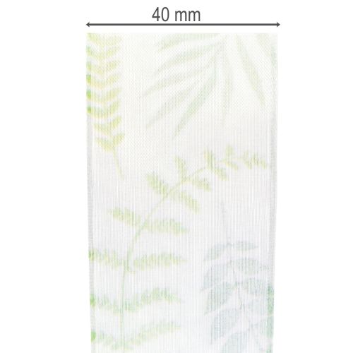 Produkt Wstążka organza, wstążka szyfonowa, zielona z wiciami liściowymi, szerokość 40 mm, długość 15 m