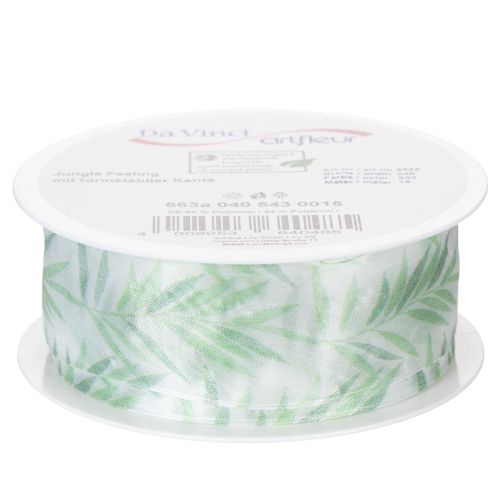 Produkt Wstążka organza, wstążka szyfonowa, zielona wstążka roślinna, 40 mm x 15 m