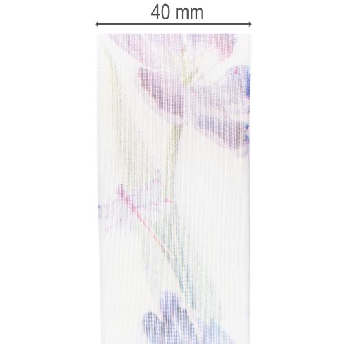 Produkt Wstążka organza, wstążka szyfonowa, tulipany papugi, fioletowa, 40 mm, 18 m