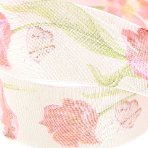 Produkt Wstążka szyfonowa z organzy papuga tulipany czerwona 40mm 18m