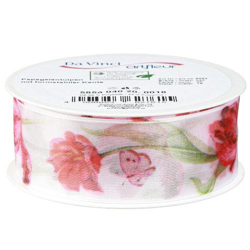 Produkt Wstążka szyfonowa z organzy papuga tulipany czerwona 40mm 18m