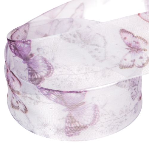 Produkt Wstążka organza, wstążka szyfonowa, motyle, fioletowa, 40 mm, 18 m