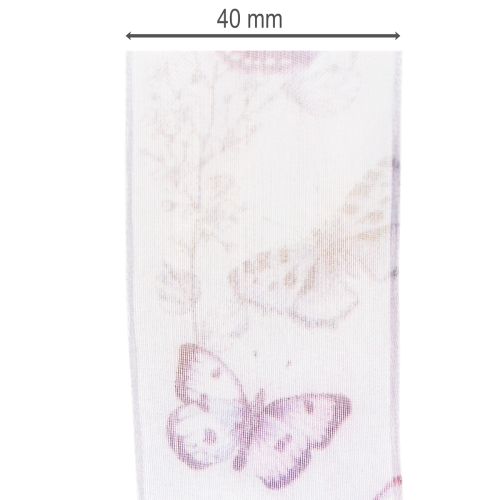 Produkt Wstążka organza, wstążka szyfonowa, motyle, fioletowa, 40 mm, 18 m