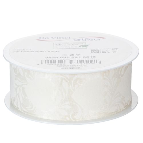 Produkt Wstążka organzowa kremowa, ozdobna w serduszka, szerokość 40mm, długość 15m